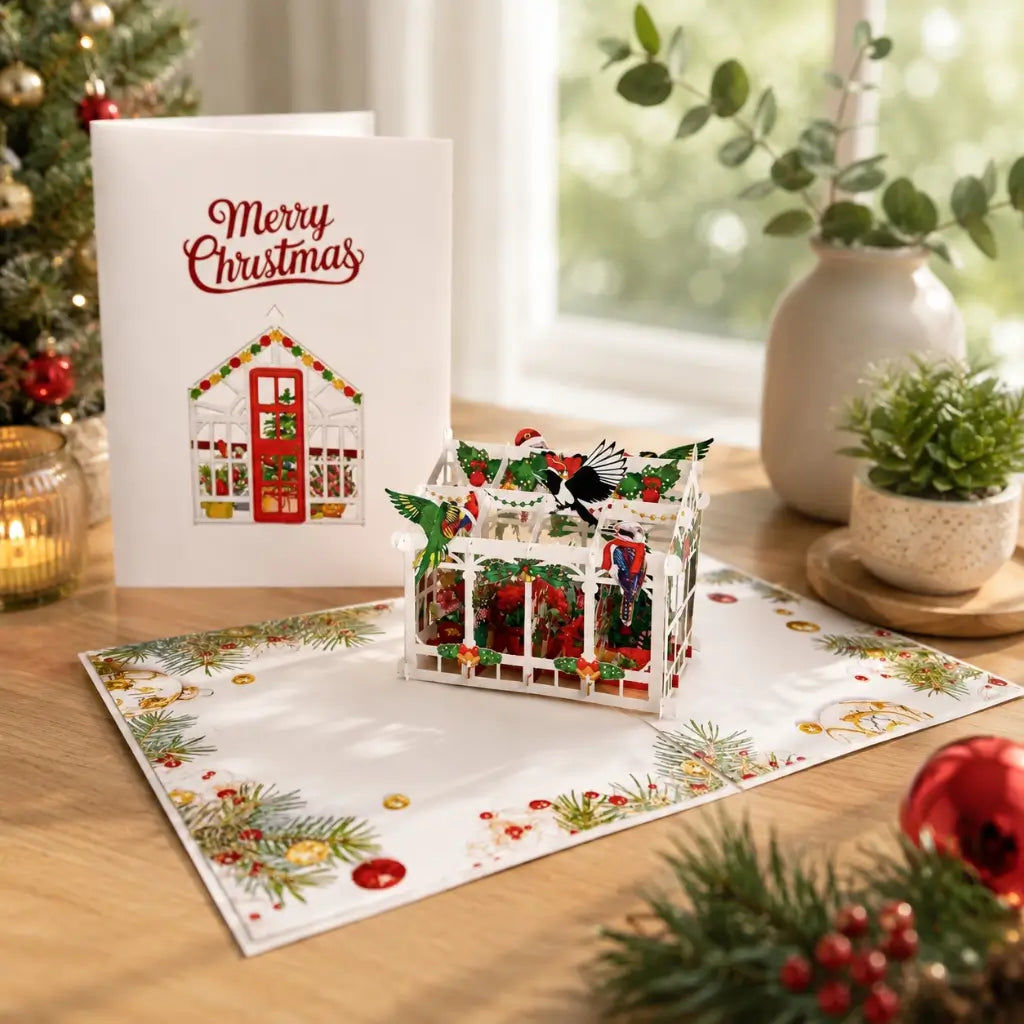 Merry Christmas Australian Native Flower Greenhouse & Birds 3D Pop-Up Greeting Car