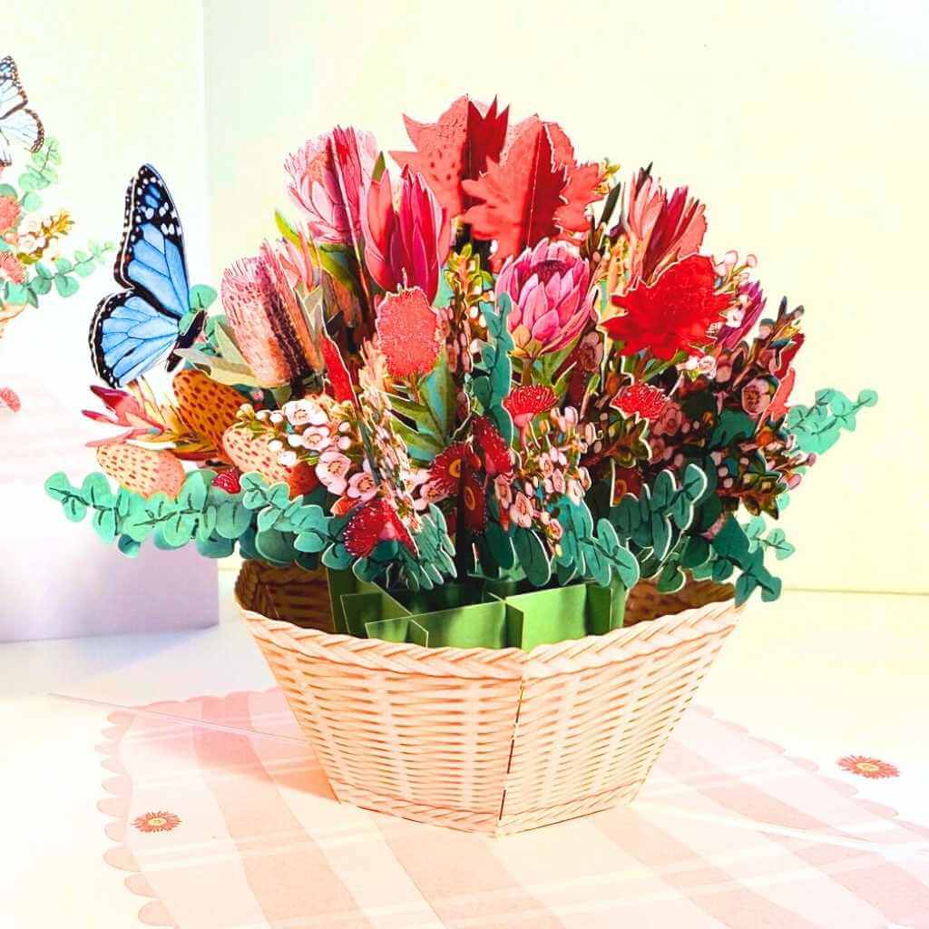 Australian Native Flower Basket with Blue Butterfly 3D Card