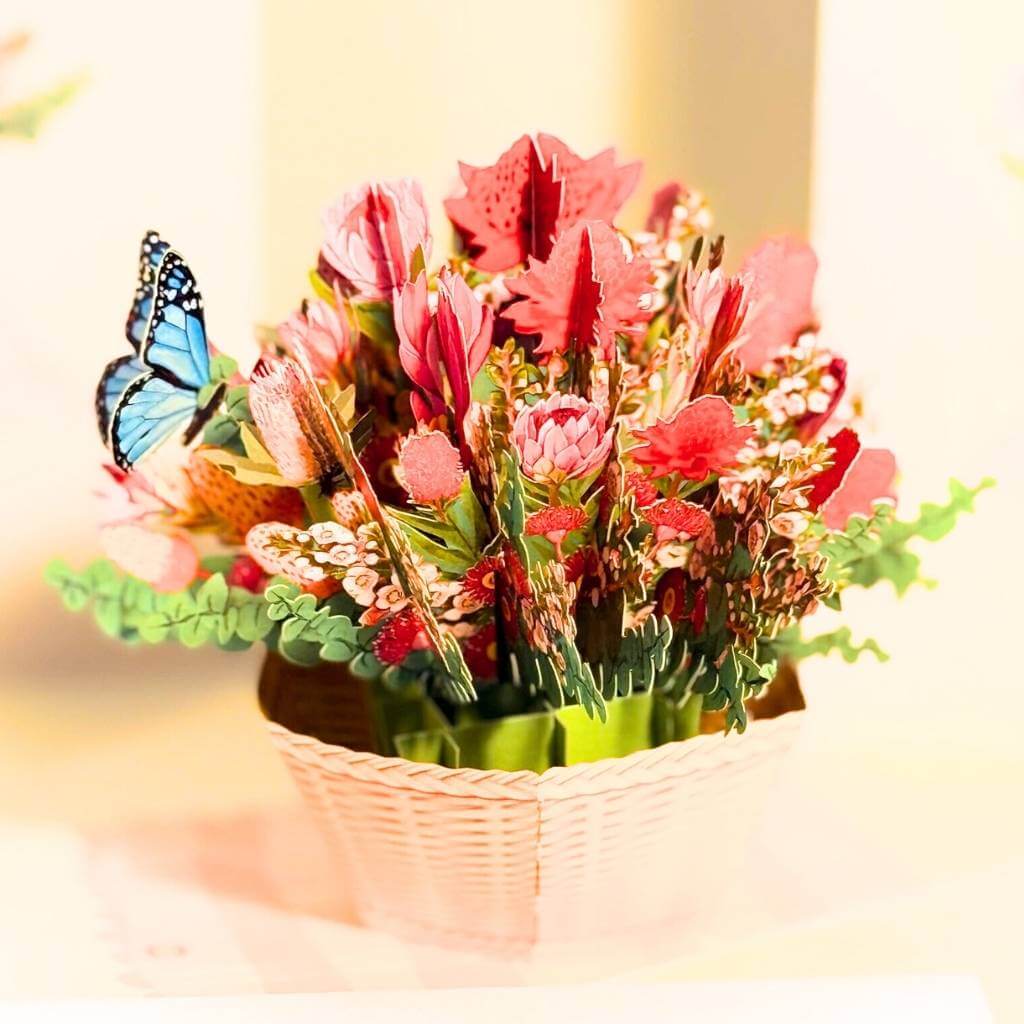 Australian Native Flower Basket with Blue Butterfly 3D Card