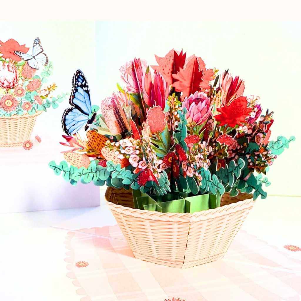 Australian Native Flower Basket with Blue Butterfly 3D Card