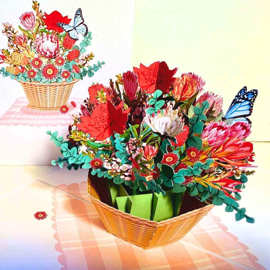 Australian Native Flower Basket with Blue Butterfly 3D Card