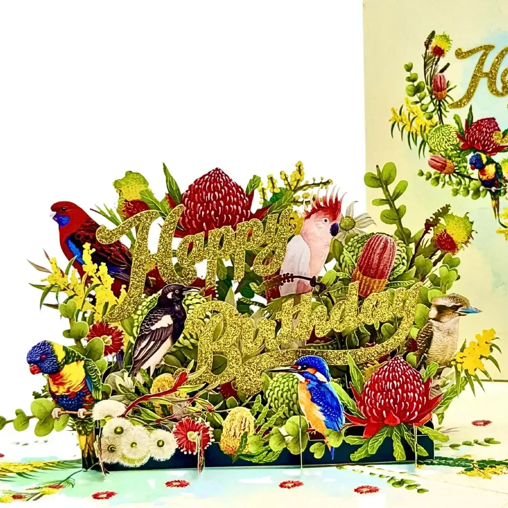 Australian Native Garden & Birds 3D Pop Up Happy Birthday Card