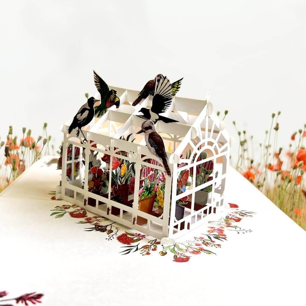Australian Native Greenhouse Garden & Birds Pop Up Card