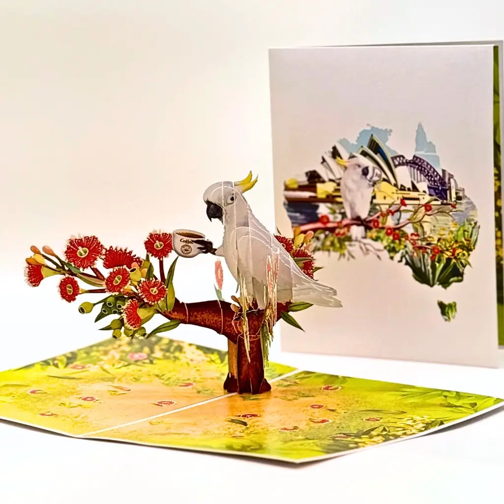 Australian wildlife cockatoo pop-up card for bird lovers