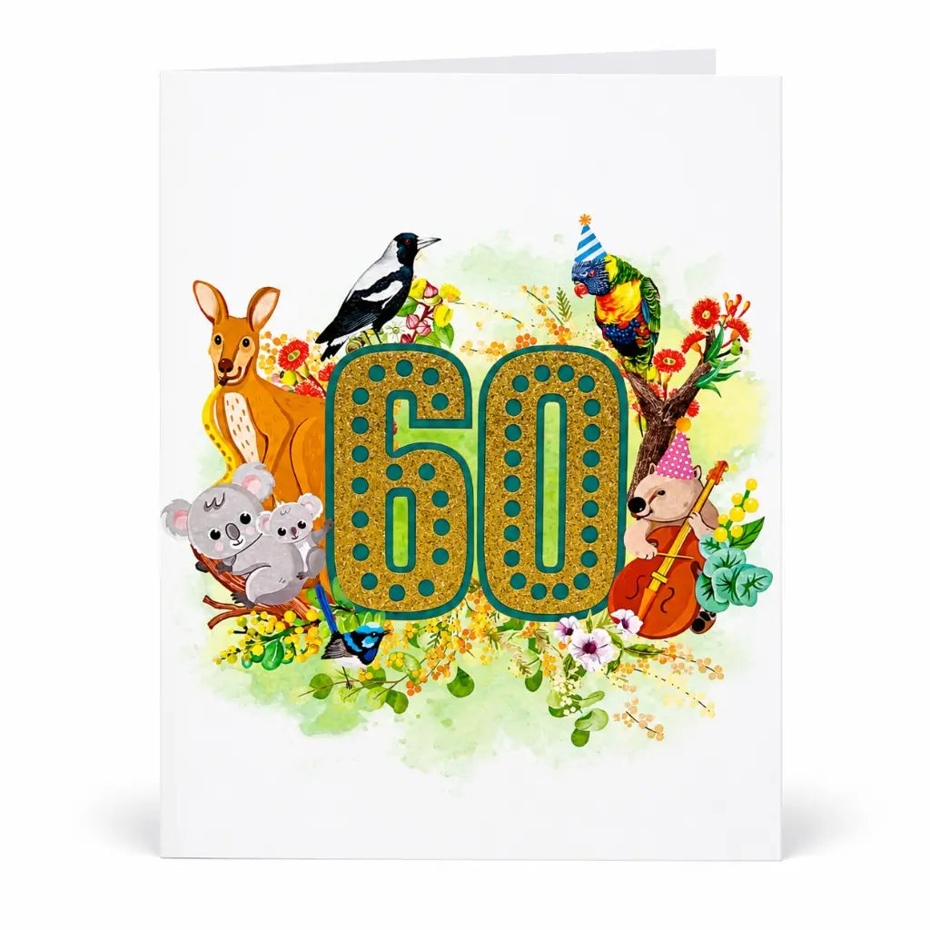 Australian themed 60th birthday floral card cover