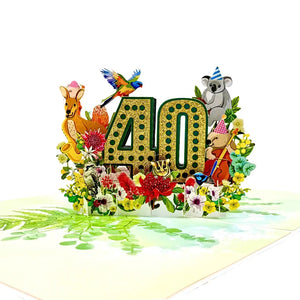 Golden 40 pop up greeting card with Aussie animals