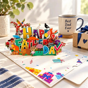 Happy Father’s Day greeting card with kangaroo, wombat and native birds