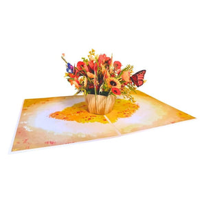 Autumn Flowers in Bucket with Butterflies 3D Pop Up Greeting Card