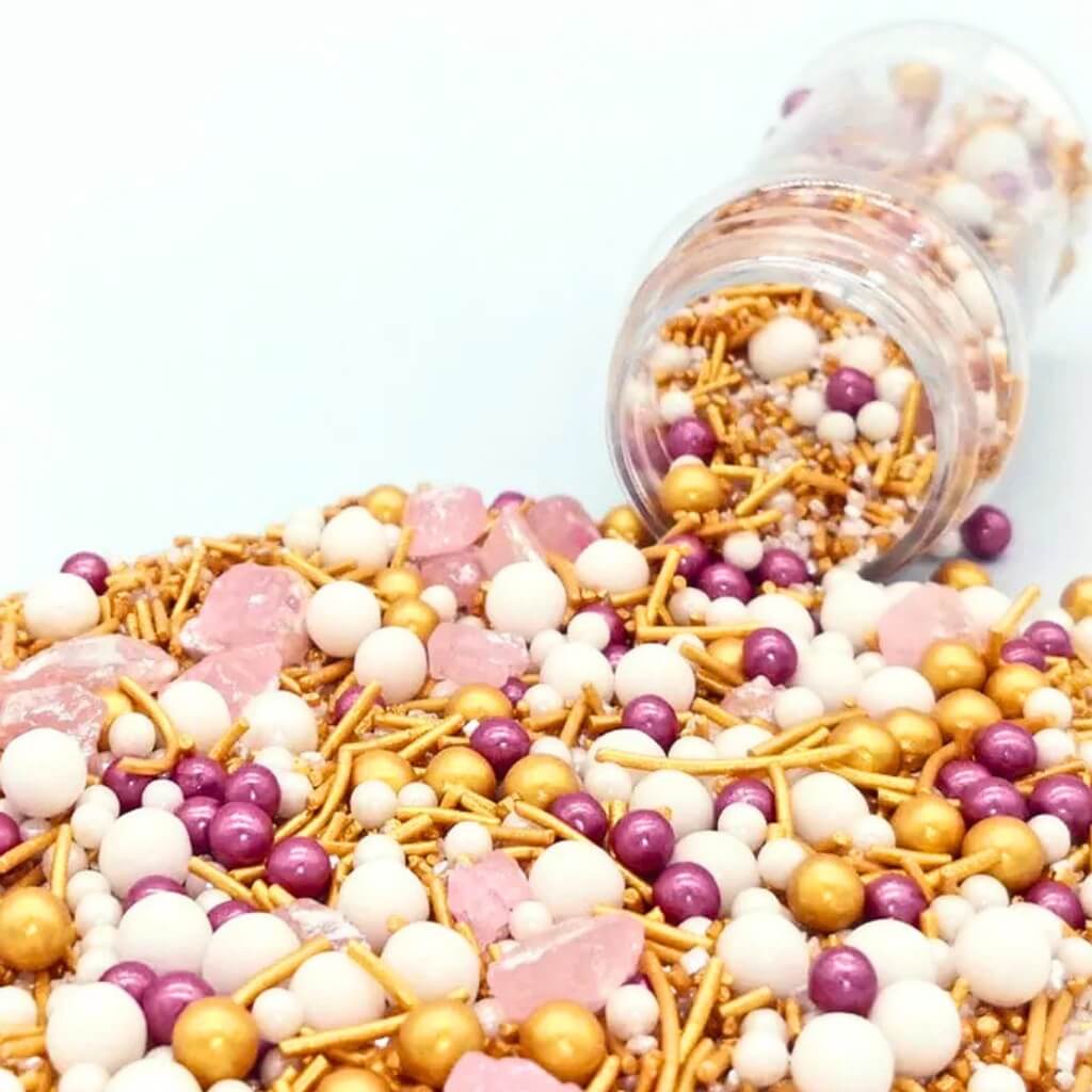 60g resealable bag of Sprink’d Autumn Mix pink and gold sprinkles