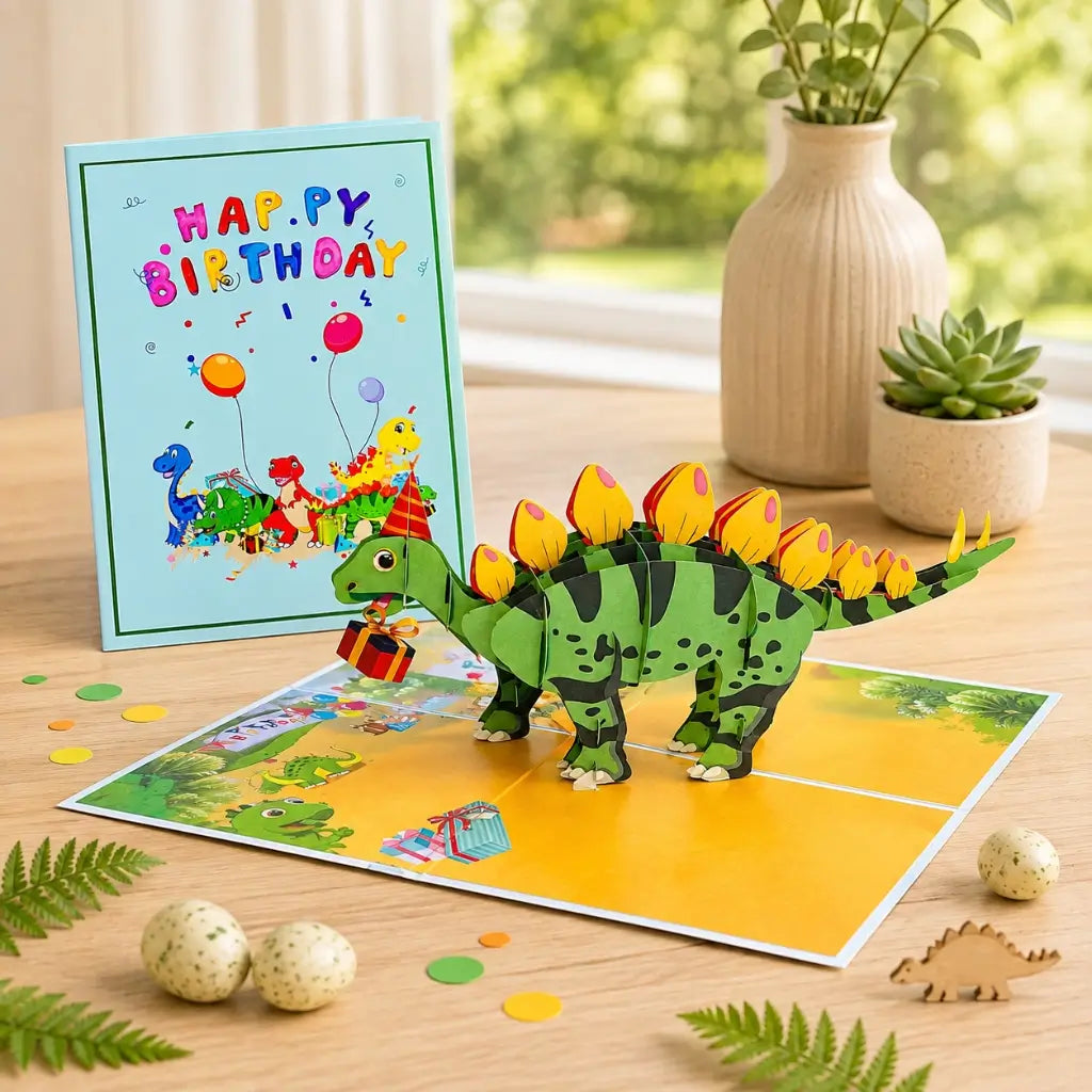 Happy Birthday Baby Stegosaurus Dinosaur Pop Card