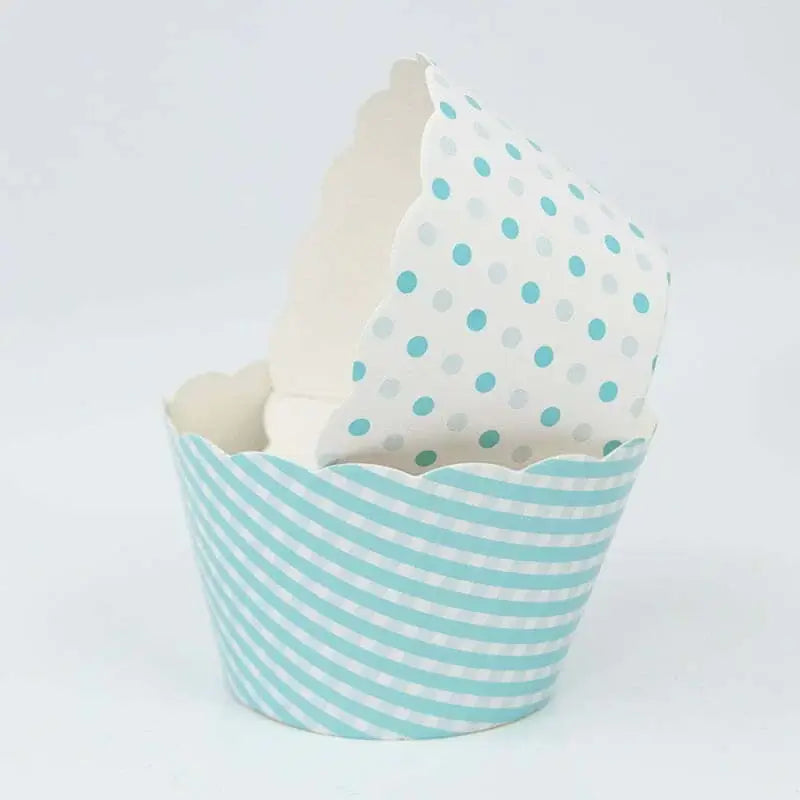 Baby Blue Checked & Polka Dot Cupcake Wraps 8pk