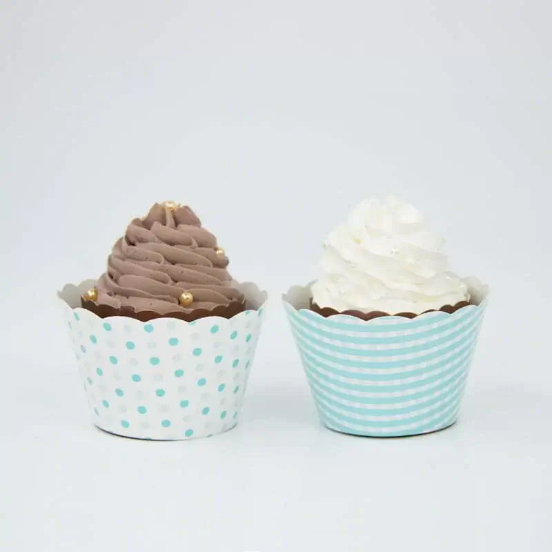 Baby Blue Checked & Polka Dot Cupcake Wraps 8pk