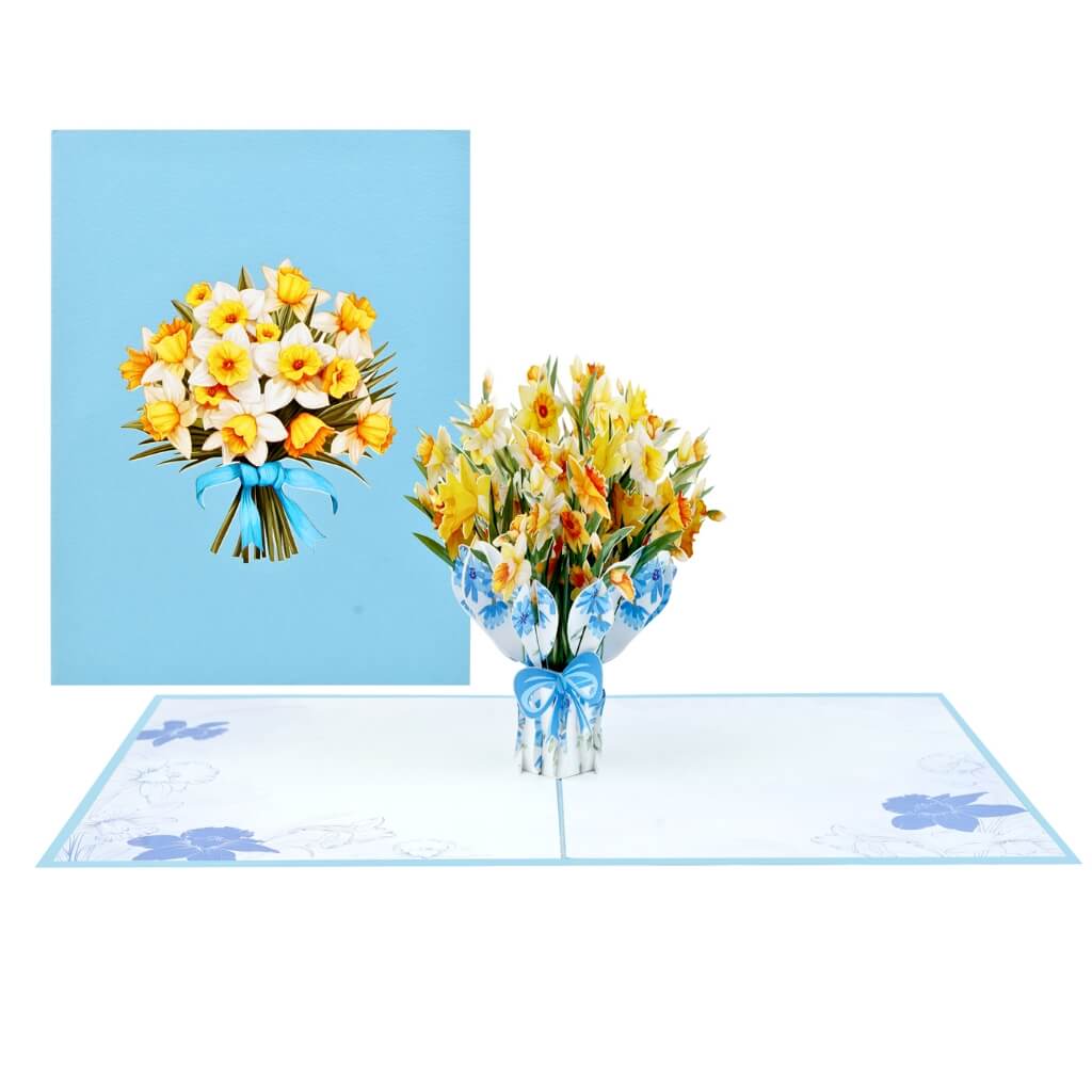 Handmade Yellow Daffodil Flower Bouquet 3D Floral Pop Up Greeting Card