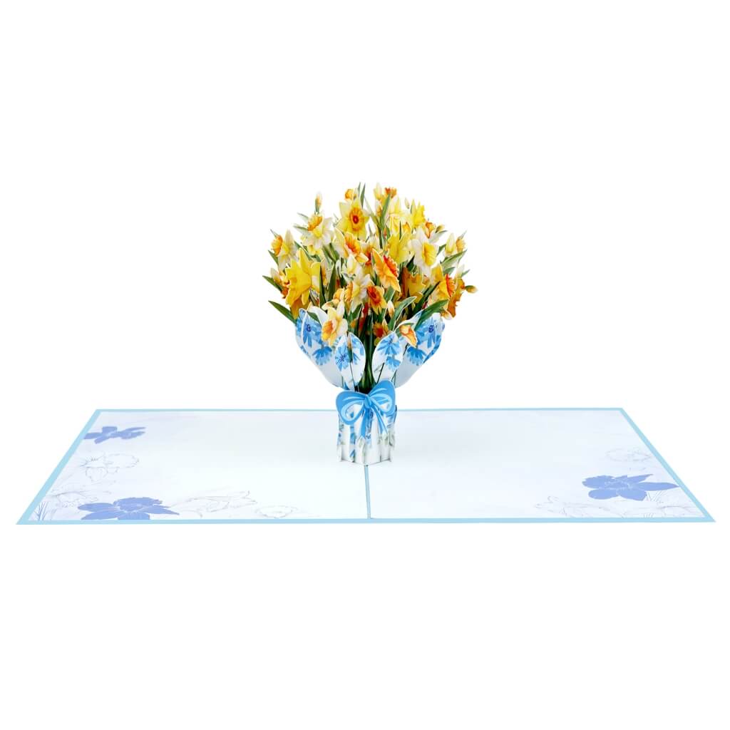 Handmade Yellow Daffodil Flower Bouquet 3D Floral Pop Up Greeting Card