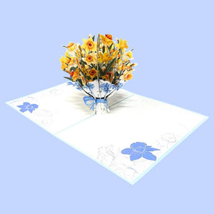 Handmade Yellow Daffodil Flower Bouquet 3D Floral Pop Up Greeting Card