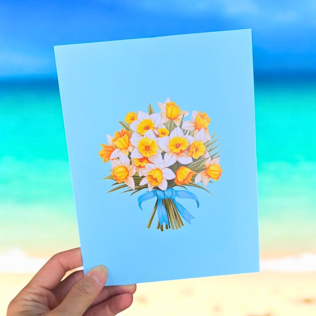 Handmade Yellow Daffodil Flower Bouquet 3D Floral Pop Up Greeting Card