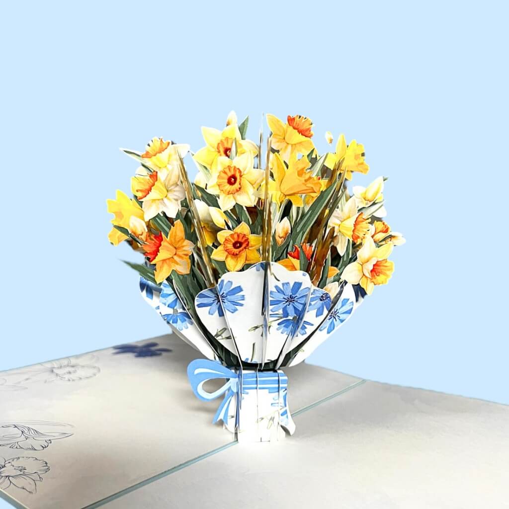 Handmade Yellow Daffodil Flower Bouquet 3D Floral Pop Up Greeting Card