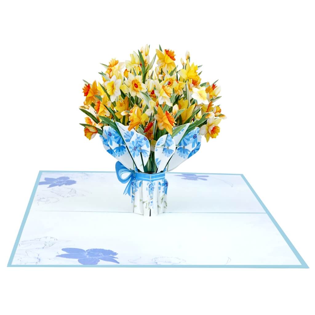 Handmade Yellow Daffodil Flower Bouquet 3D Floral Pop Up Greeting Card