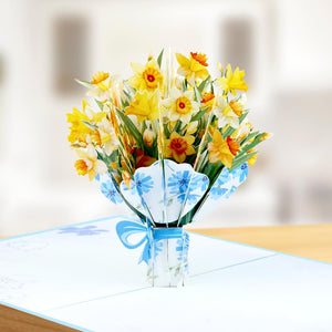 Handmade Yellow Daffodil Flower Bouquet 3D Floral Pop Up Greeting Card