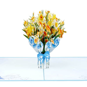 Handmade Yellow Daffodil Flower Bouquet 3D Floral Pop Up Greeting Card