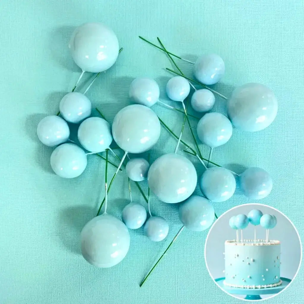 Baby blue deco foam ball cake topper set