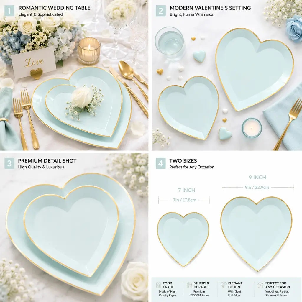 Heart plates gold edge baby blue