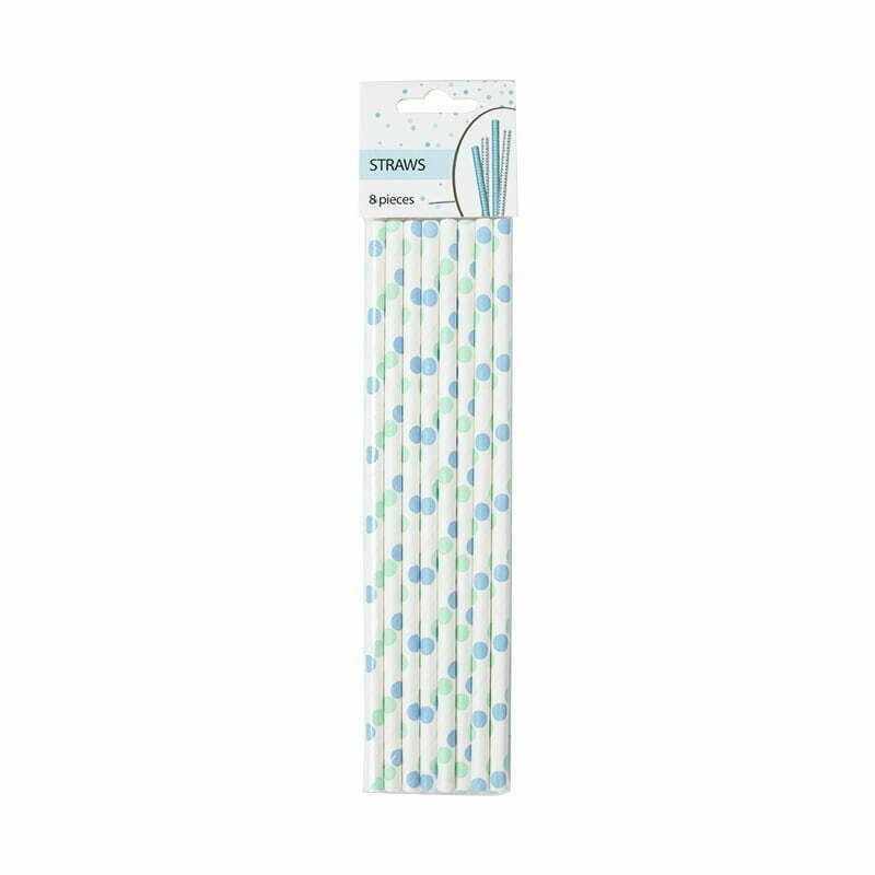 Baby Blue Polka Dots Paper Party Straws 8 PackBaby Blue Polka Dots Paper Party Straws 8 Pack