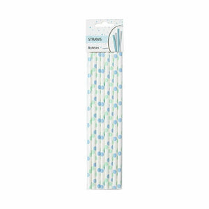 Baby Blue Polka Dots Paper Party Straws 8 PackBaby Blue Polka Dots Paper Party Straws 8 Pack
