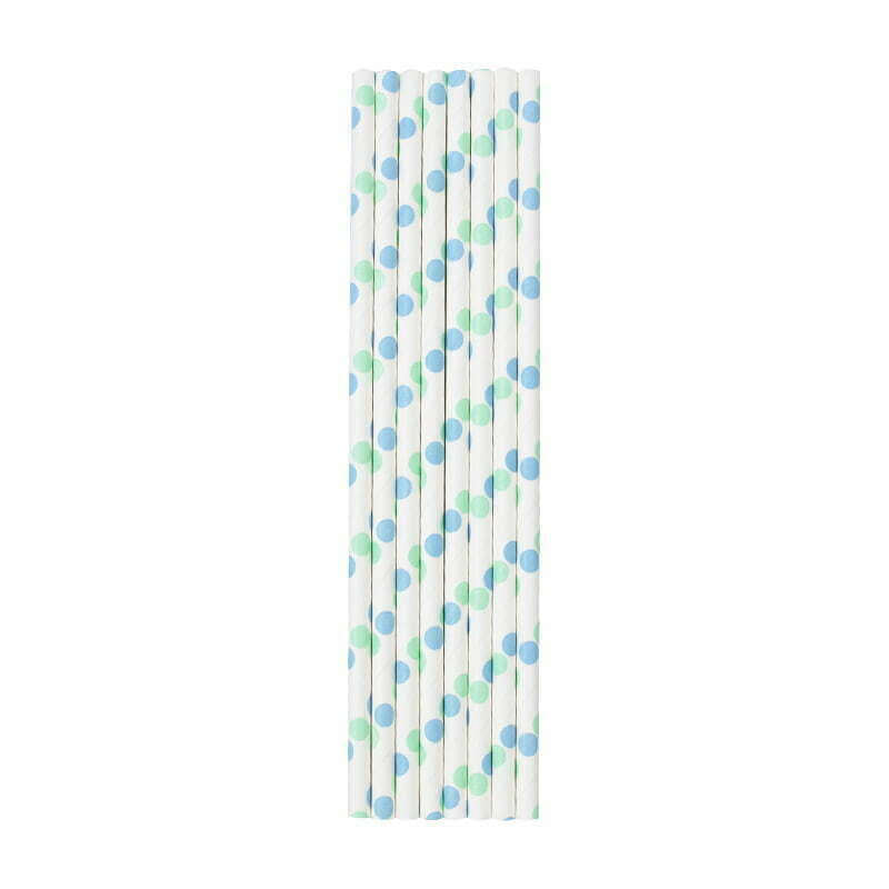 Baby Blue Polka Dots Paper Party Straws 8 Pack