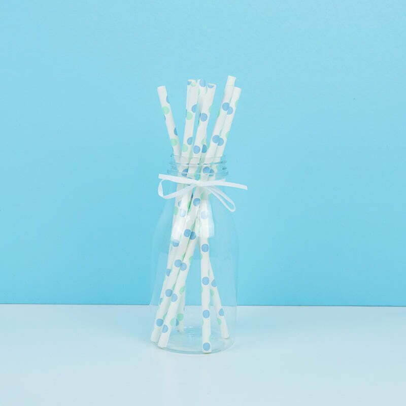 Baby Blue Polka Dots Paper Party Straws 8 Pack