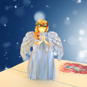 Handmade Praying Guardian Angel 3D Pop Up Christmas Card - Baby Blue