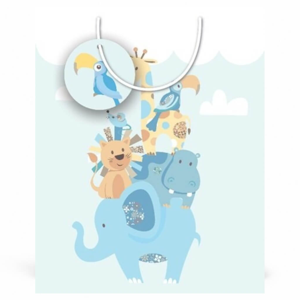 Baby boy medium gift bag with safari animals