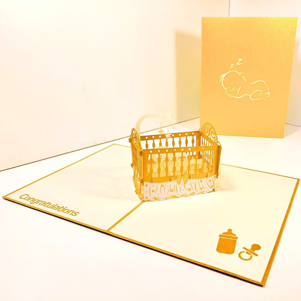 Gold Cot 3D Pop Up Baby Shower Card