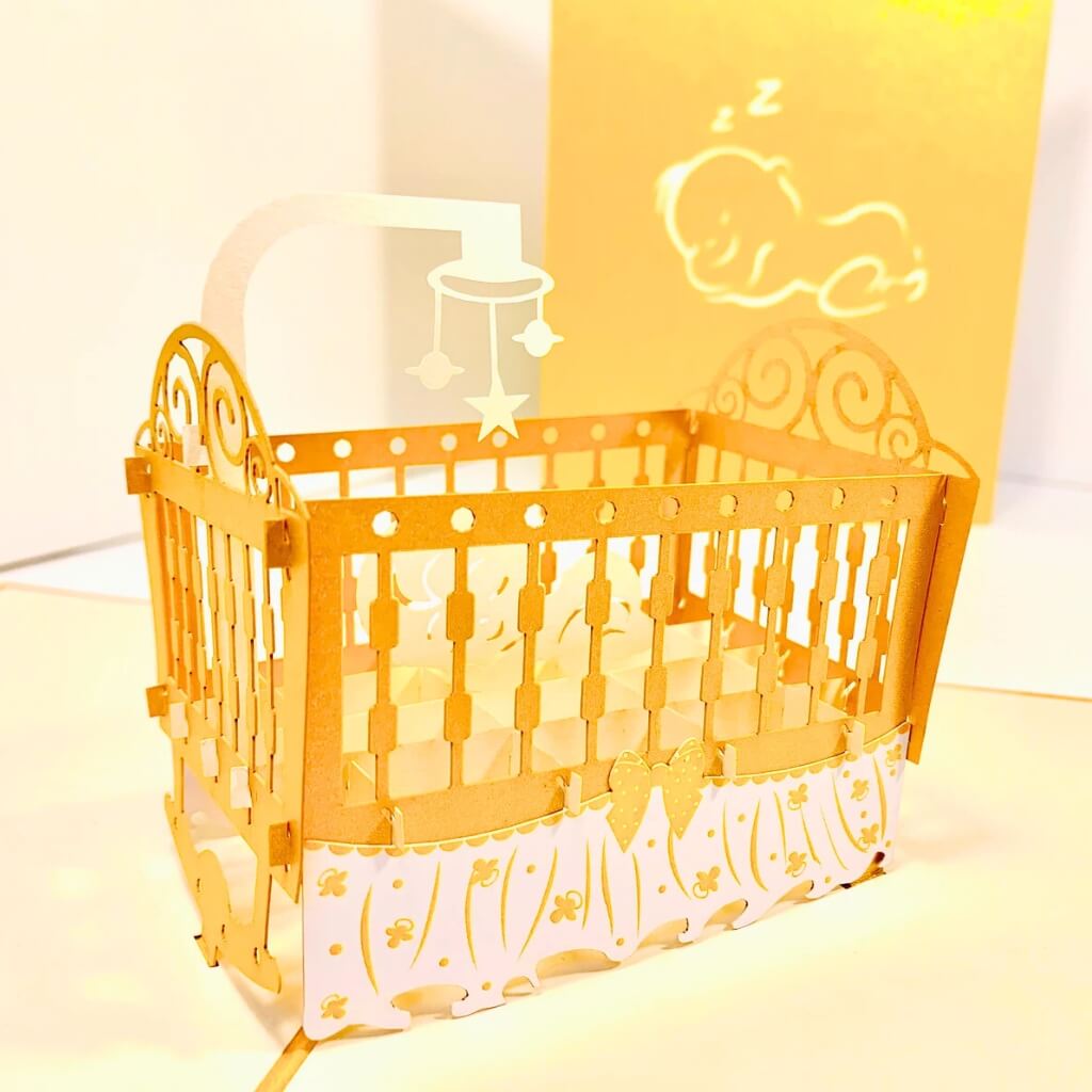 Gold Cot 3D Pop Up Baby Shower Card