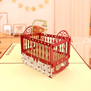 Handmade Baby Sleeping in Red Cot 3D Pop Up Greeting Card