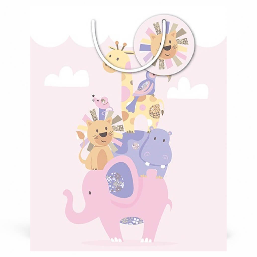 Baby girl medium gift bag with safari animals