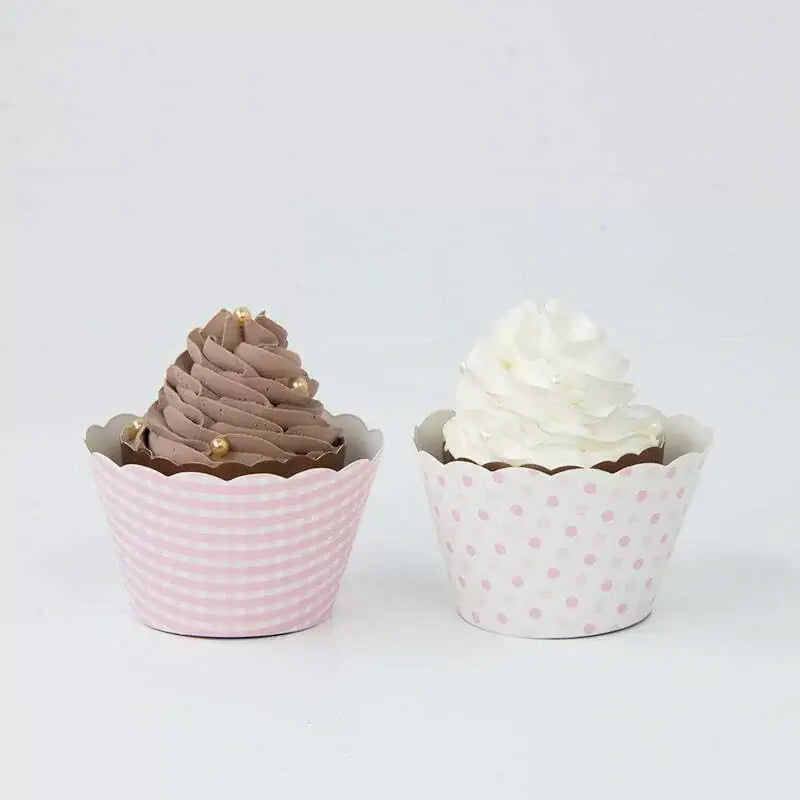 Baby Pink Checked & Polka Dot Cupcake Wraps 8pk