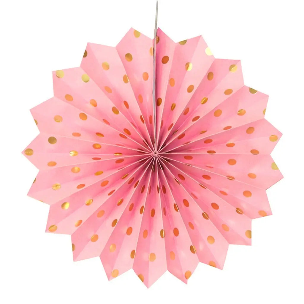 Baby Pink Gold Polka Dot Hanging Paper Fan 30cm