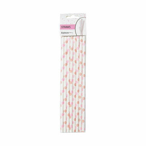 Baby Pink Polka Dot Paper Party Straws 8 Pack