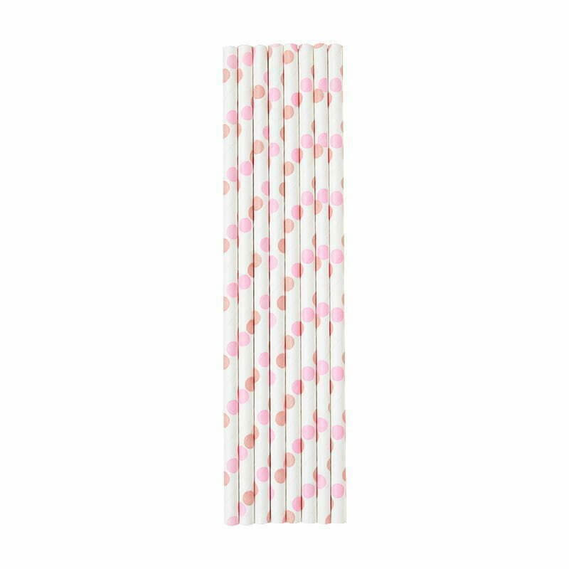 Baby Pink Polka Dot Paper Party Straws 8 Pack