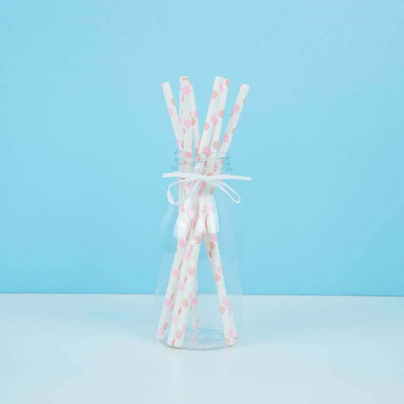 Baby Pink Polka Dot Paper Party Straws 8 Pack