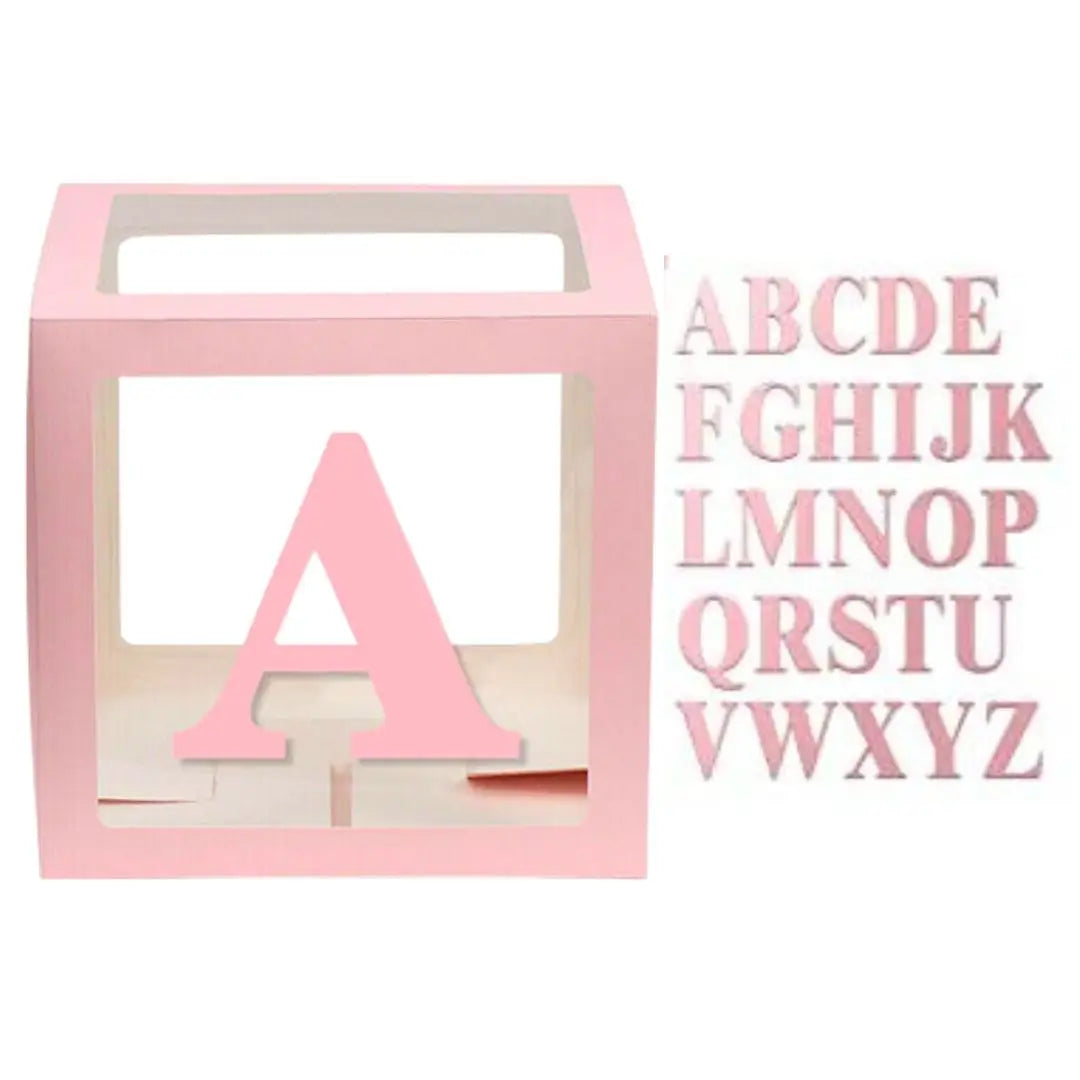 Baby Pink Balloon Cube Box with Letter