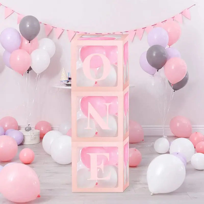 Baby Pink Balloon Cube Box with Letter A to Z