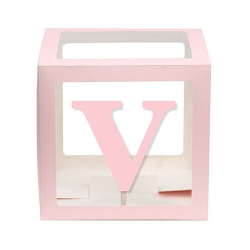 Baby Pink Balloon Cube Box with Letter v