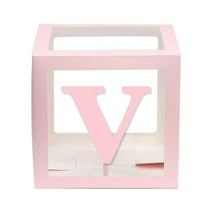 Baby Pink Balloon Cube Box with Letter v