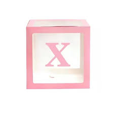 Baby Pink Balloon Cube Box with Letter x