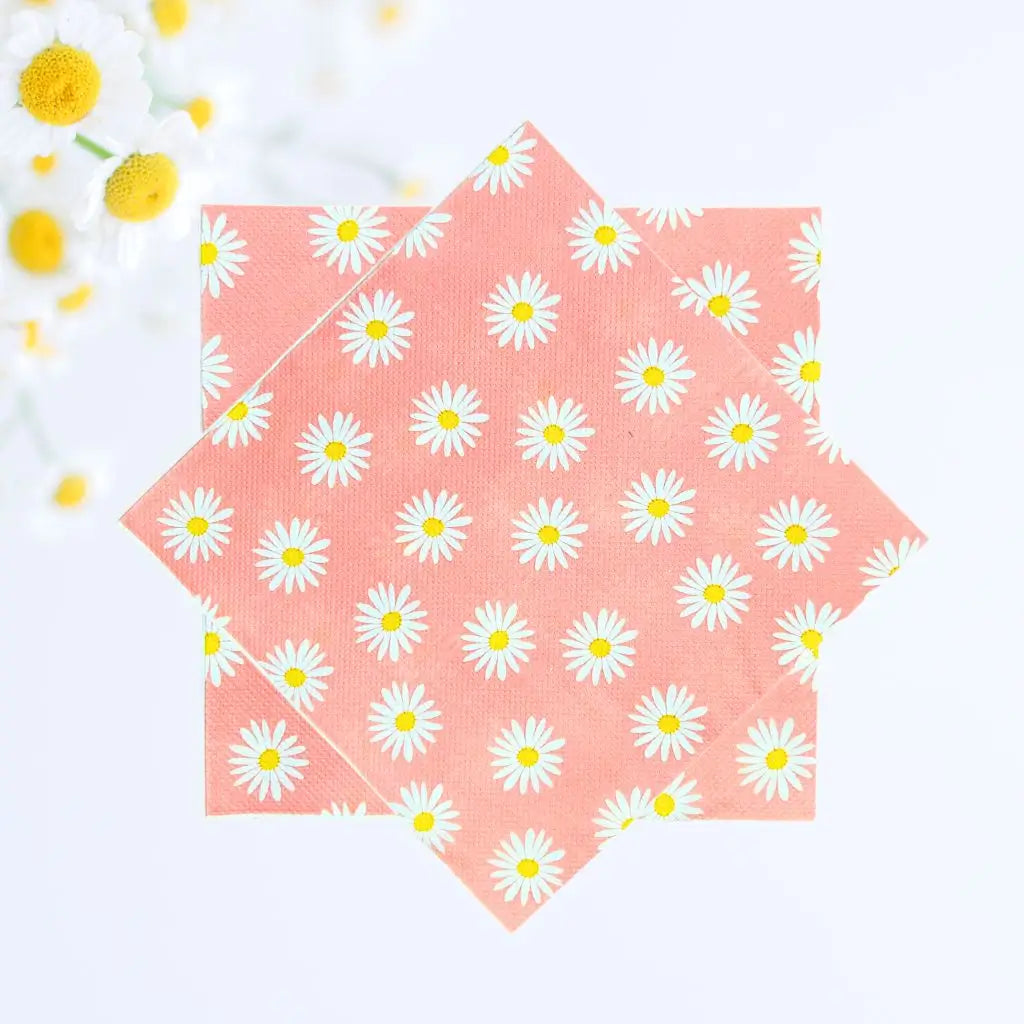 Baby Pink Daisy Flower Paper Lunch Napkins 10pk
