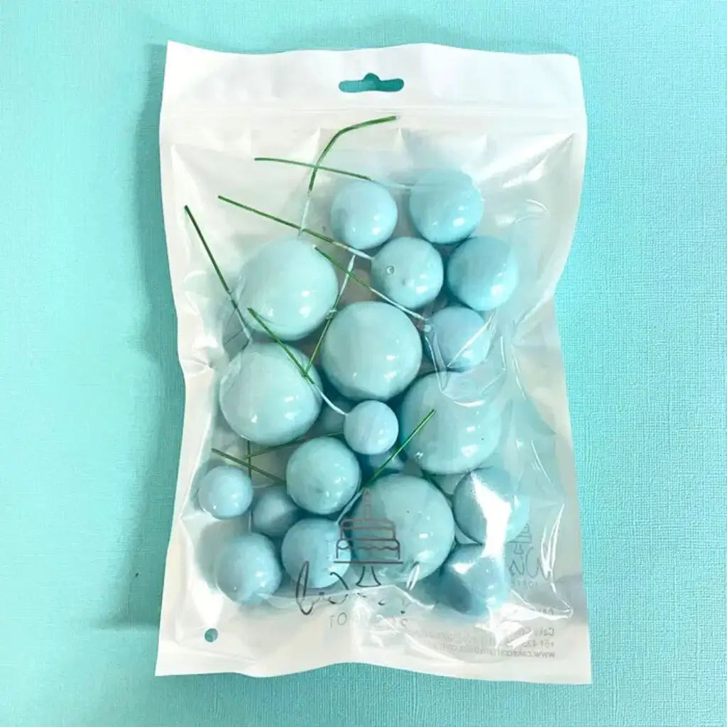 Baby blue deco foam ball cake topper set