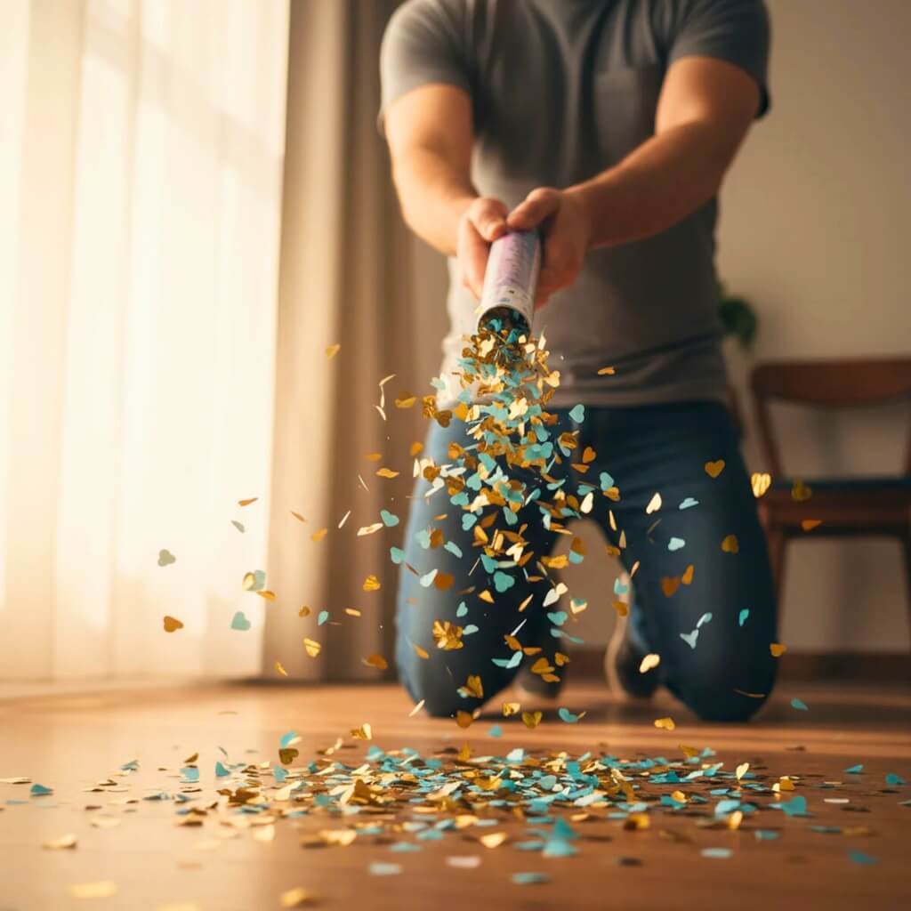 Party Popper Gender Reveal Blue and Gold Heart Confetti 20cm