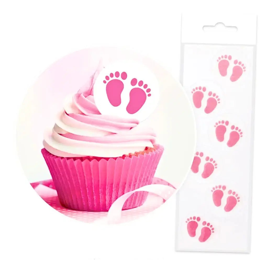 baby shower cupcake decorations pink footprints edible wafer cake toppers